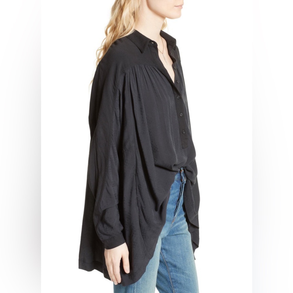 FREE PEOPLE Lovely Day Black Oversized Boho Button Down Pockets Size S - Picture 3 of 9
